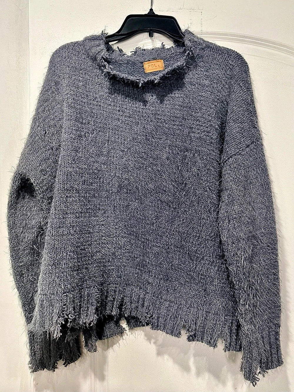 POL Distressed Gray Crew Neck Sweater